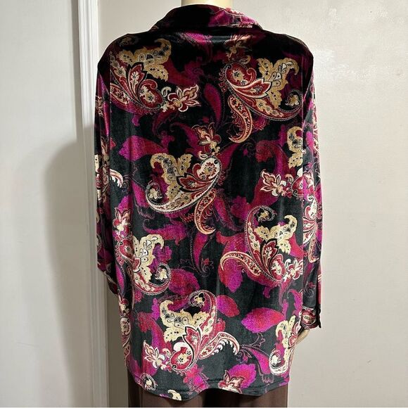 Vintage Y2K Denim & Co Floral Paisley Button Up Velvet Top Size 1X Whimigoth - Picture 10 of 10